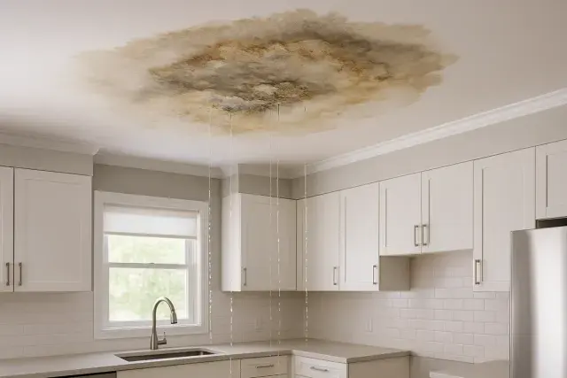 Ceiling leak water damage in a Bedford, TX home